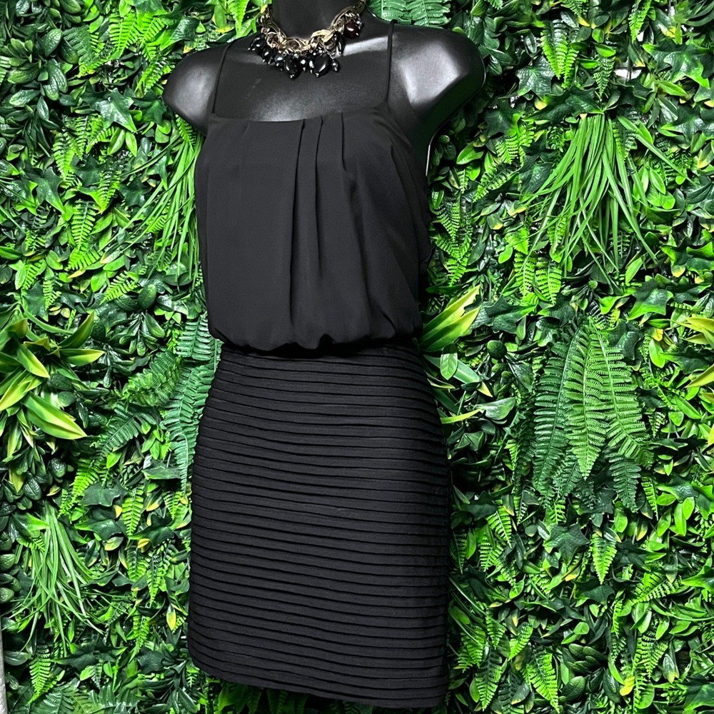 En Focus Dress 6P Black Ribbed Bandage Pleated‎ Blouson Cocktail  3741